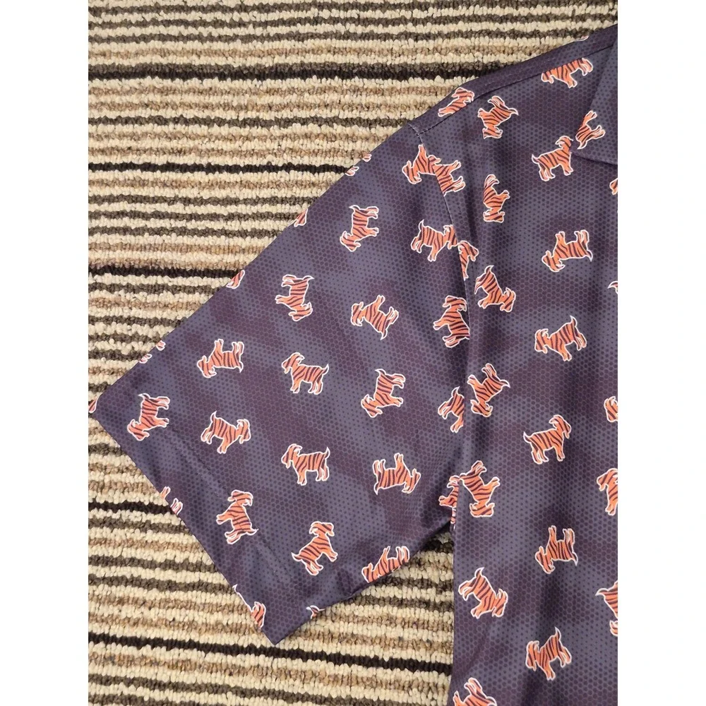 Waggle Golf Men Tiger Goat Polo Shirt Grey Orange Short Sleeve Stretch Large - Picture 7 of 8